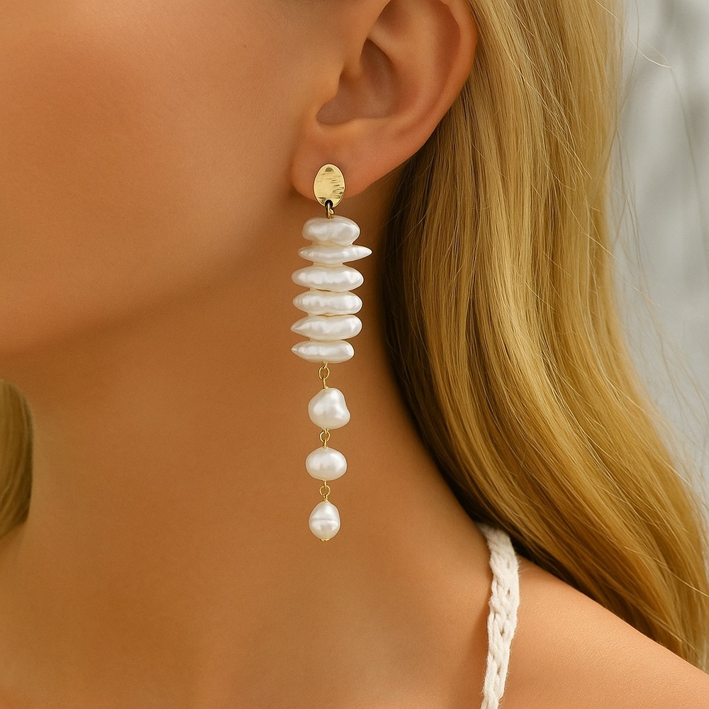 Bohemian Gold and Faux Pearl Drop Earrings